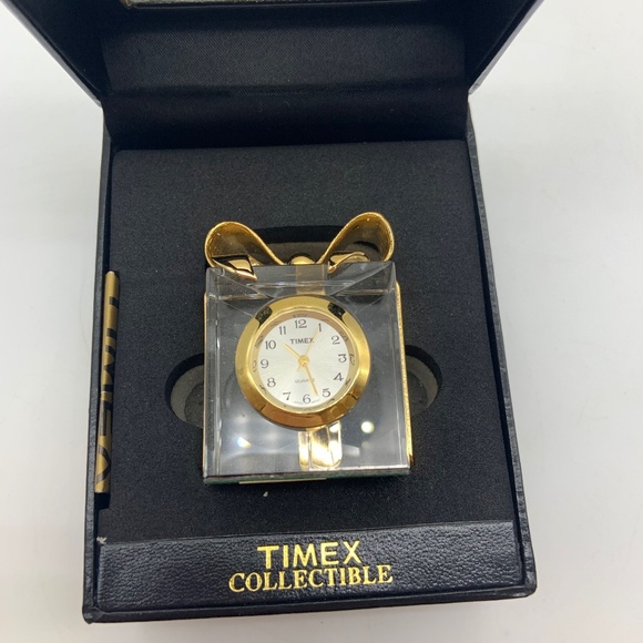 Vintage Timex Waterbury Clock Co. Collectible Mini Present Gift Clock Gold Tone - Picture 12 of 16